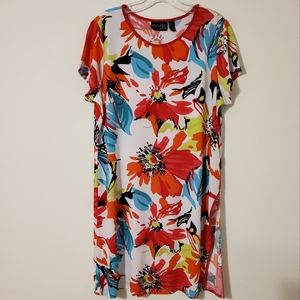 Attitude By Renee Multi-Color Floral Shift Dress Short Sleeve Scoop Neck Size M